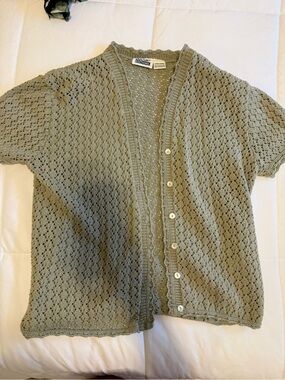 Basic Editions Olive Openwork Knit Cardigan
